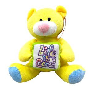 Sugar‎ Loaf Toys 10" Yellow Bear Pink Nose Blue Feet Embroidered Life Is Good